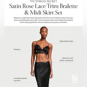 Victorias Secret Very Sexy Satin Lace Bralette & Midi Skirt Set - Size L - New